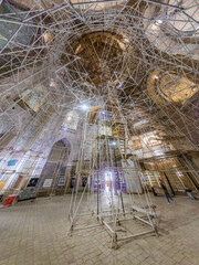 SOLTANIYEH, IRAN - APRIL 13, 2018: Scaffolding in the Dome of Soltaniyeh (Tomb of Oljeitu) in Zanjan province, Iran