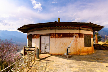 Temple in Himalayan Buddhist sacred site of Paro Valley, Bhutan