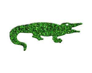Crocodile green glitter isolated on white background vintage animals illustration