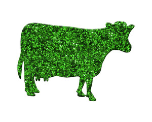 cow green glitter isolated on white background, bull livestock illustration