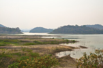 Obraz premium Low Water Level in a Reservoir