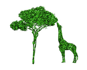 Giraffe with a Tree Green glitter isolated on white background