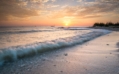 amazing sunrise sky at remen beach tuban east java