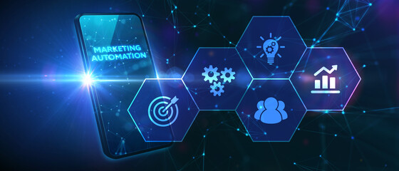 Planning marketing strategy. Business, Technology, Internet and network concept. Marketing automation