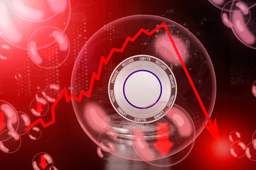 Fototapeta premium Obyte GBYTE coin in a soap bubble. Risks and dangers of investing to Obyte cryptocurrency. Collapse of the exchange rate. Unstable concept. Down drop crash bubble