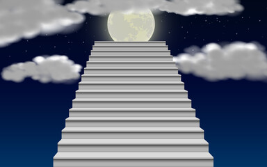 white staircase with moonlight on the sky in the night