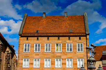 Fototapeta na wymiar Architecture of Nuremberg, the largest in town in Franconia, Bavaria state, Germany