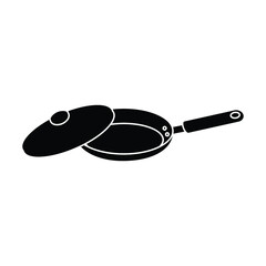 vector illustration pan. Kitchen equipment silhouette image vector icon flat logo on black color icon isolated on white background.