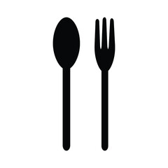 vector illustration spoon and fork. kitchen equipment silhouette image vector icon flat logo on black color icon isolated on white background.