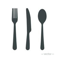 Fork knife spoon graphic symbols. Vector cutlery icons, isolated utensil image or tableware black silhouettes