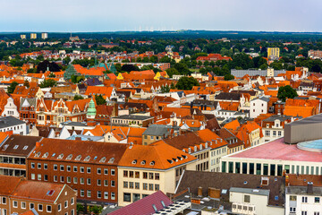 Obraz premium Aerial view of the Old Part of Lubeck, a city in Schleswig-Holstein, northern Germany. UNESCO World Heritage