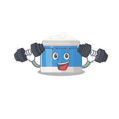 Moisturizer cream mascot design feels happy lift up barbells during exercise