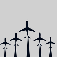 five Airplane icon.Flying up airplane icons. Takeoff plane symbol.Vector illustration
