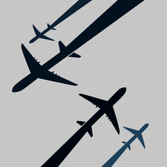 four Airplane icon.Flying up airplane icons. Takeoff plane symbol. Vector illustration