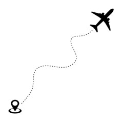  Plane icon and airplane flight path with a start point and dashed track.Vector illustrator