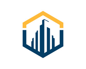Fototapeta premium Hexagonal shape with building inside