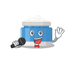 cartoon character of moisturizer cream sing a song with a microphone
