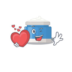 A sweet moisturizer cream cartoon character style holding a big heart