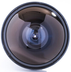 Fish eye camera lens on white background