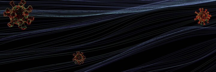 Render with a long background with a virus and dark blue lines