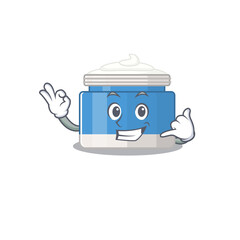 Caricature design of moisturizer cream showing call me funny gesture