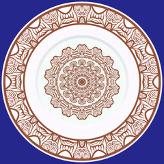 decorative plates for interior design. Empty dish, porcelain plate mock up design. Vector illustration. Decorative plates with stilish ornament patterns. Home decor background