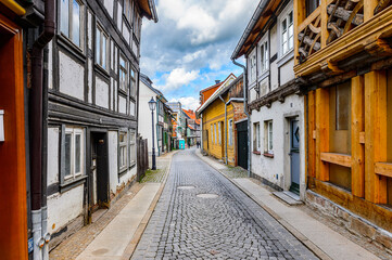 It's Colorful house in Wernigerode, a town in the district of Harz, Saxony-Anhalt, Germany