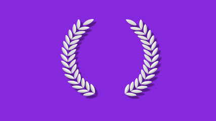 White wreath icon on purple background,3d white wreath icon