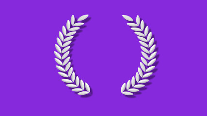 White wreath icon on purple background,3d white wreath icon