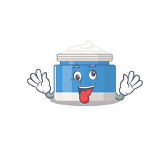 A mascot design of moisturizer cream having a funny crazy face