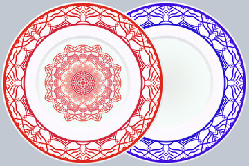 Decorative round plate with mandala from floral elements.Vector  illustration. Home decor, interior design. matching decorative plates for interior design.