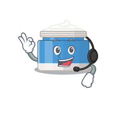 A stunning moisturizer cream mascot character concept wearing headphone