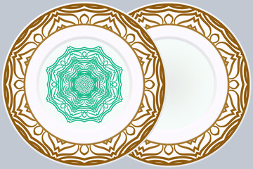 Set of Modern Geometric Ornament in Floral Style and round frame. Artdeco. Illustration For Design. Vector