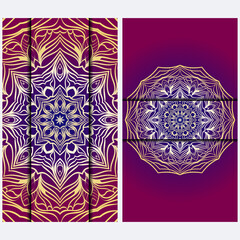 Luxury red, sunrise, gold color The Front And Rear Side. Mandala Design Elements. Wedding Invitation, Thank You Card, Save Card, Baby Shower. Illustration. Vector