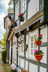 It's Close view of a house in the Old town of Gorlar, Lower Saxony, Germany. Old town of Goslar is a UNESCO World Heritage
