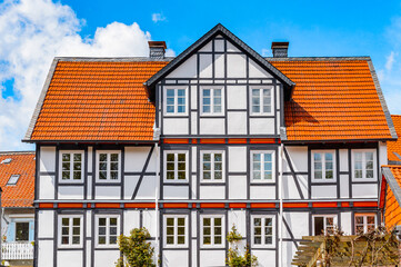 It's Close view of a house in the Old town of Gorlar, Lower Saxony, Germany. Old town of Goslar is a UNESCO World Heritage