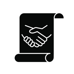 Business contract solid icon. Handshake, partners, document. Business concept. Vector illustration can be used for topics like business, partnership, B2B