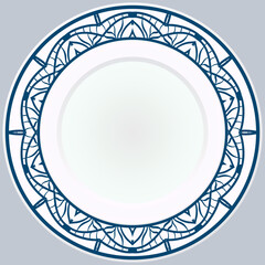 Decorative plate with round ornament in ethnic style. Fashion background with ornate dish. Vector illustration.