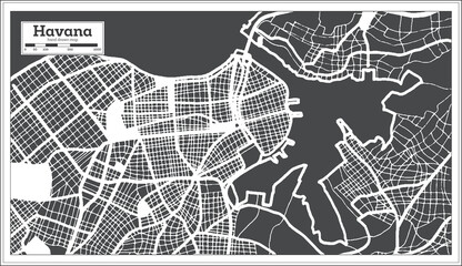 Havana Cuba City Map in Retro Style. Outline Map.