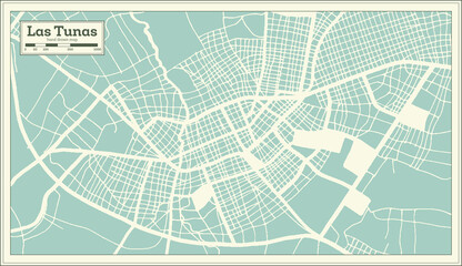 Las Tunas Cuba City Map in Retro Style. Outline Map.