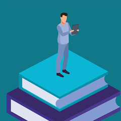 education on line technology with man and books