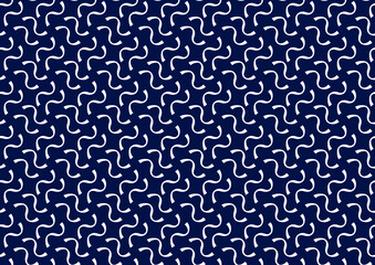 Simple repeating pattern of small white squiggles on a dark blue background, vector illustration