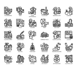 Set of housekeeping thin line and pixel perfect icons for any web and app project.