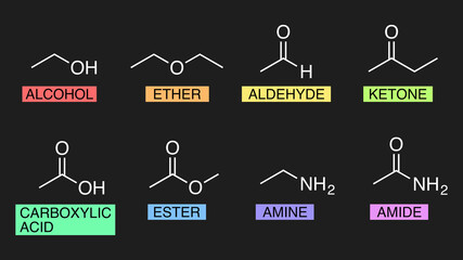 Illustration set of organic chemistry functional group.