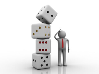 
3d illustration white game dices with man