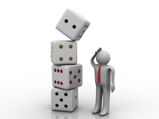 
3d illustration white game dices with man