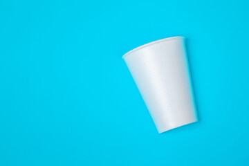 top view paper cup on blue background