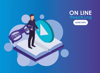 education on line technology with man and books