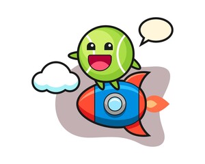 Tennis cartoon riding a rocket