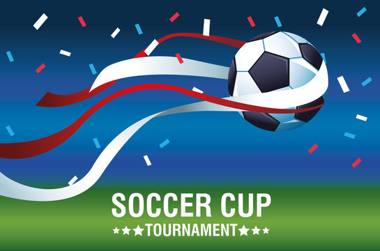 soccer cup tournament poster with balloon and confetti